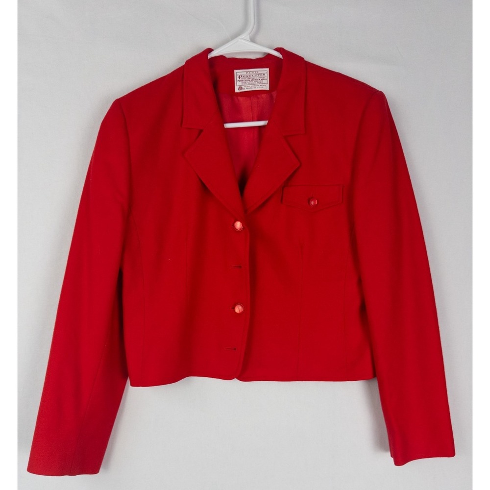 VTG Pendleton‎ Blazer Womens PM Red Single Breasted Virgin Wool USA Made